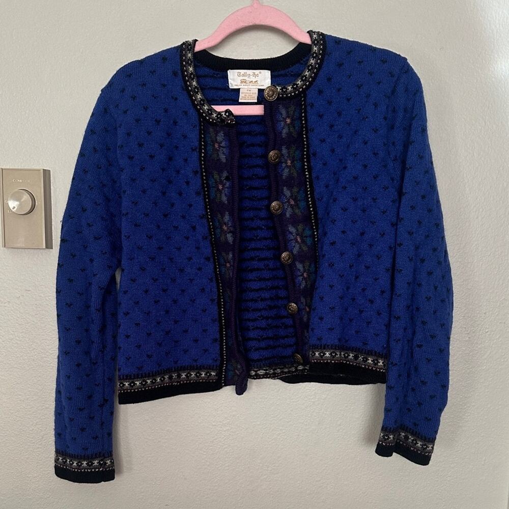 Tally Ho Blue and Black Knit Sweater Boiled Wool Cardigan